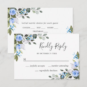 Elegante Eukalyptusblaue Rosen Hochzeit-RSVP-Karte RSVP Karte