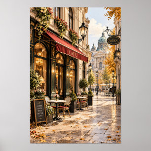 Elegante europäische Café-Straßenwandkunst Poster
