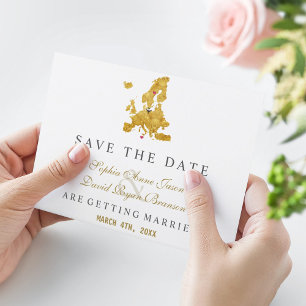 Elegante Europe Map Zielort Gold Wedding Save The Date