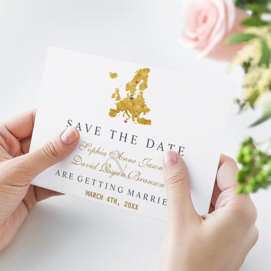 Elegante Europe Map Zielort Gold Wedding Save The Date
