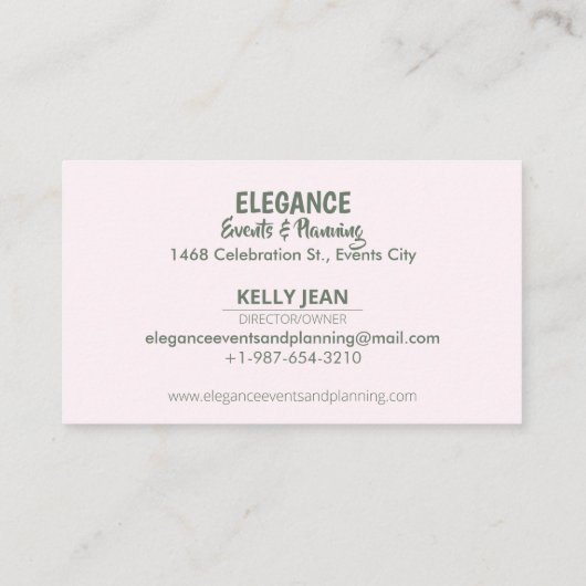 Elegante Events & Planning Business Card Visitenkarte (Rückseite)