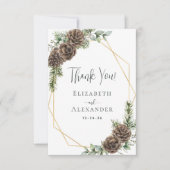 Elegante Evergreen Pine Cone Winter Wedding Dankeskarte (Vorderseite)