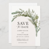 Elegante Evergreen Winter Wedding Save the Date Einladung (Vorne/Hinten)