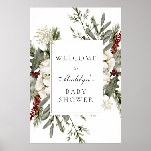 Elegante Evergreens und Winter Florals Baby Willko Poster (Vorne)