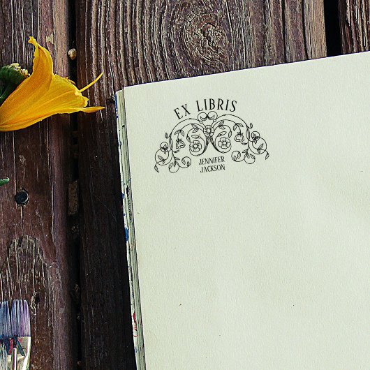 Elegante Ex Libris Buchzeichen Vintage Blume Buch Gummistempel