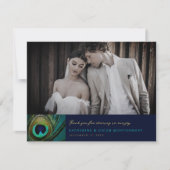 Elegante Exotic Peacock Feather Fotografy Wedding Dankeskarte (Vorderseite)