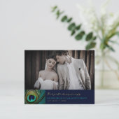 Elegante Exotic Peacock Feather Fotografy Wedding Dankeskarte (Stehend Vorderseite)