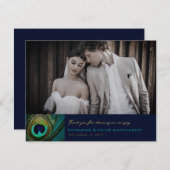 Elegante Exotic Peacock Feather Fotografy Wedding Dankeskarte (Vorne/Hinten)