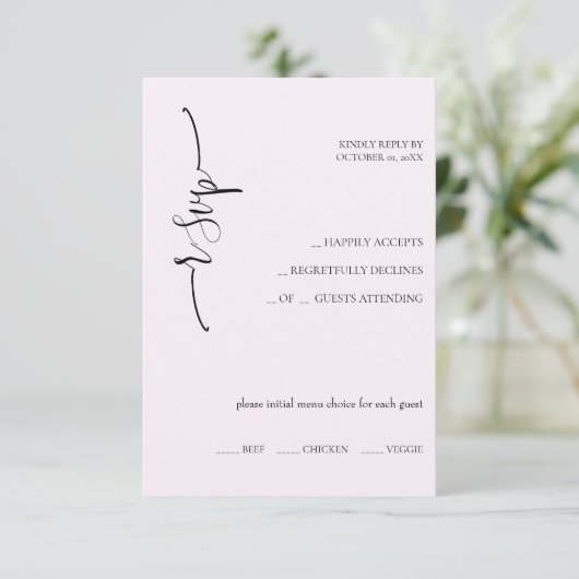 Elegante Exotic Soft Pink Calligraphy RSVP Karte (Stehend Vorderseite)
