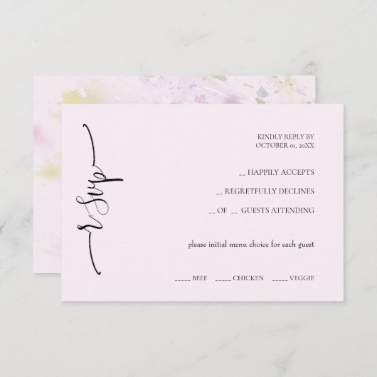 Elegante Exotic Soft Pink Calligraphy RSVP Karte (Vorne/Hinten)