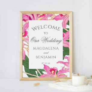 Elegante exotisch rosa Orchideen-Blume Hochzeit Wi Poster