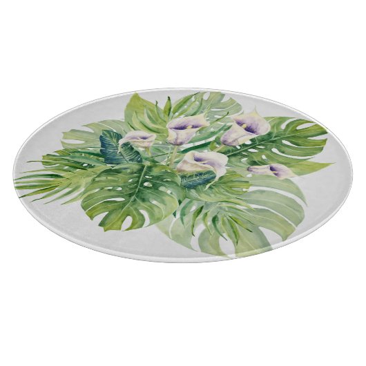 Elegante exotische Calla-Blume und tropische Blätt Schneidebrett (Ecke)