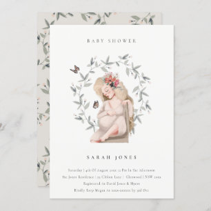 Elegante Expectant Women Foliage Baby Shower laden Dankeskarte