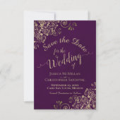 Elegante Extravagante Goldfiligree auf Plum Lila W Save The Date (Vorderseite)