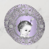 Elegante Extravagante Lila und Silver Baby Girl Du Einladung (Vorne/Hinten)
