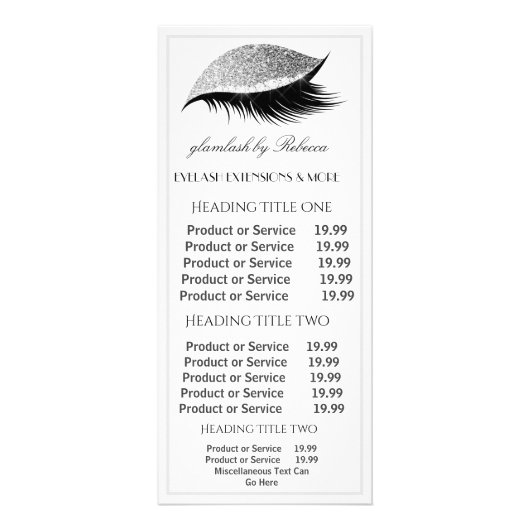 Elegante Eyelashes White Pricing Service Rackkarte Werbekarte (Vorne)