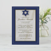 Elegante Fabric Bar Mitzvah Einladung der Marine (Stehend Vorderseite)