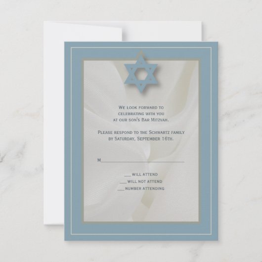 Elegante Fabric Bar Mitzvah Reply Card in Blue RSVP Karte (Vorderseite)