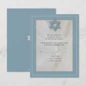 Elegante Fabric Bar Mitzvah Reply Card in Blue RSVP Karte (Vorne/Hinten)