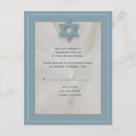 Elegante Fabric Bar Mitzvah Reply Card in Blue RSVP Karte