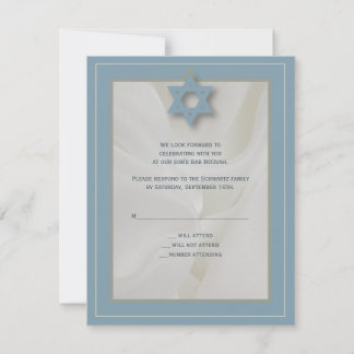 Elegante Fabric Bar Mitzvah Reply Card in Blue RSVP Karte