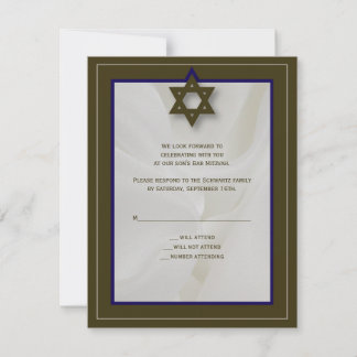 Elegante Fabric Bar Mitzvah Reply Card in Braun RSVP Karte