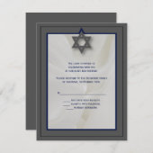Elegante Fabric Bar Mitzvah UAWG Reply Card in Gra Einladung (Vorne/Hinten)