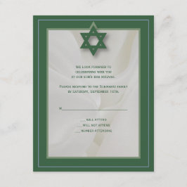 Elegante Fabric Bar Mitzvah UAWG Reply in Green RSVP Karte