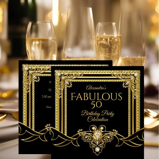 Elegante Fabulous Gold Jewel Black Birthday Party Einladung