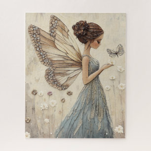 Elegante Fairy & Butterfly Mosaik Fantasy in Blue Puzzle