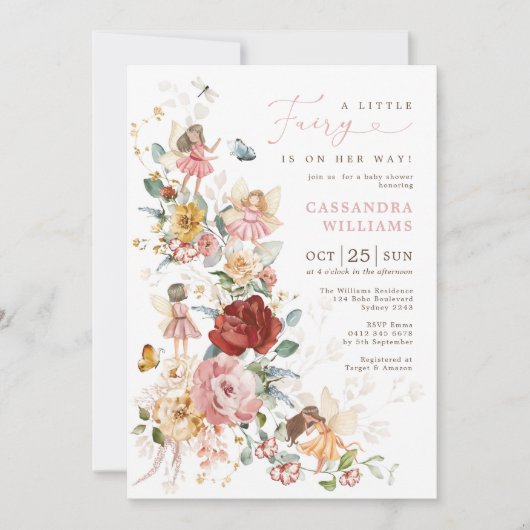 Elegante Fairy Flower Garden Girl Baby Shower Einladung (Vorderseite)