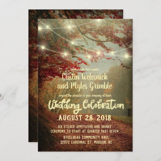 Elegante Fall Bäume Rustikale String Lights Hochze Einladung (Vorne/Hinten)