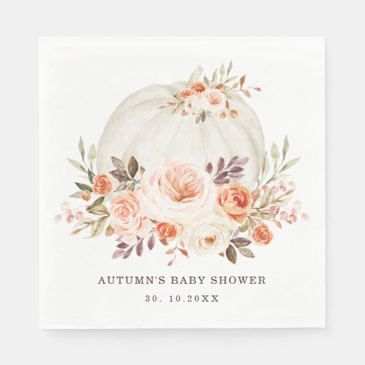 Elegante Fall Blume Pumpkin Baby Dusche Geburtstag Serviette (Vorderseite)