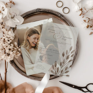 Elegante Fall Botanische Ash-Overlay-Hochzeit Pergament Einladungen