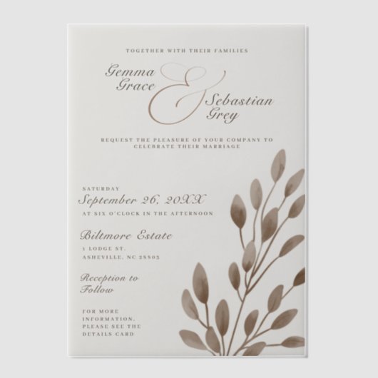 Elegante Fall Botanische Ash-Overlay-Hochzeit Pergament Einladungen (Vorderseite)