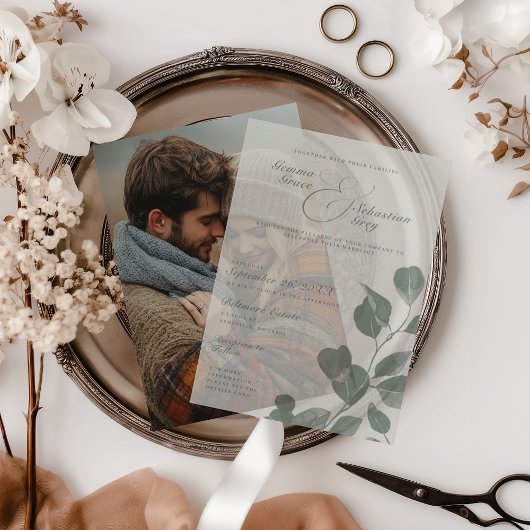 Elegante Fall Botanische Sage Overlay Hochzeit Pergament Einladungen