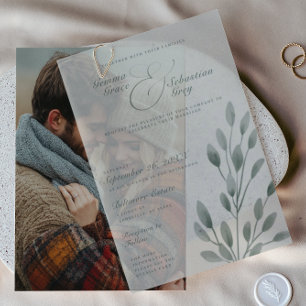 Elegante Fall Botanische Sage Overlay Hochzeit Pergament Einladungen