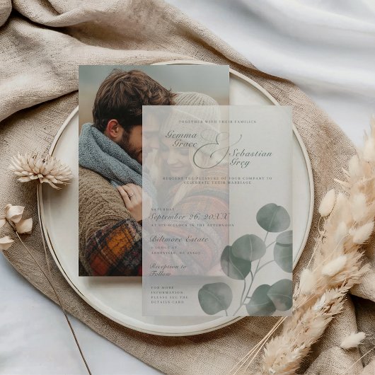 Elegante Fall Botanische Sage Overlay Hochzeit Pergament Einladungen