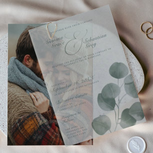 Elegante Fall Botanische Sage Overlay Hochzeit Pergament Einladungen