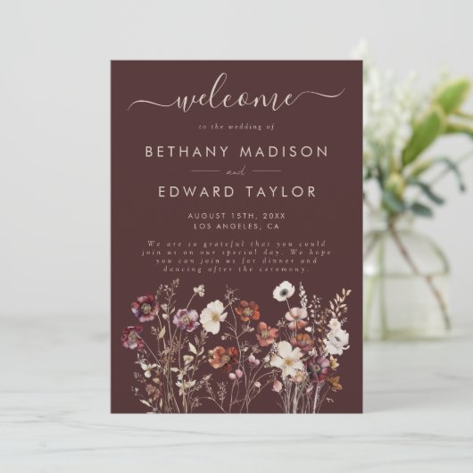 Elegante Fall Brown Floral Wedding Programm (Stehend Vorderseite)