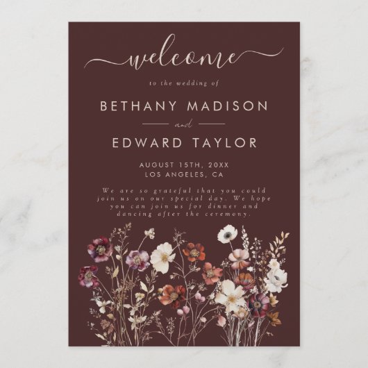Elegante Fall Brown Floral Wedding Programm (Vorderseite)