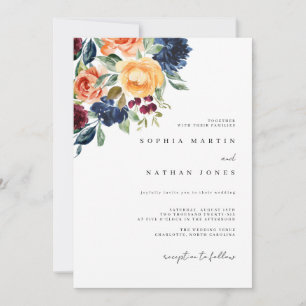Elegante Fall Burgundy Watercolor Florals Wedding Einladung