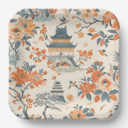 Elegante Fall Chinoiserie Papierplatte Pappteller (Vorderseite)