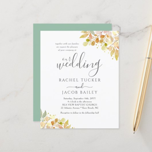 Elegante Fall Eucalyptus Floral Wedding Einladung (Vorderseite/Rückseite Beispiel)