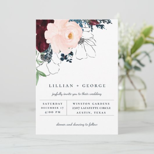 Elegante Fall Floral Bouquet Einladung zur Hochzei (Stehend Vorderseite)