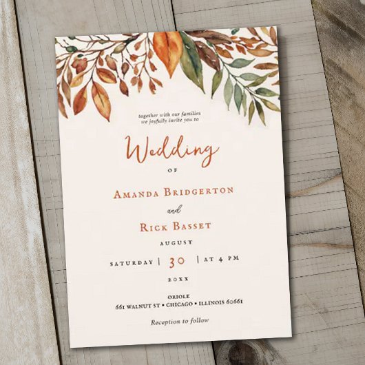 Elegante Fall Floral Hand Lettering Hochzeit Einladung