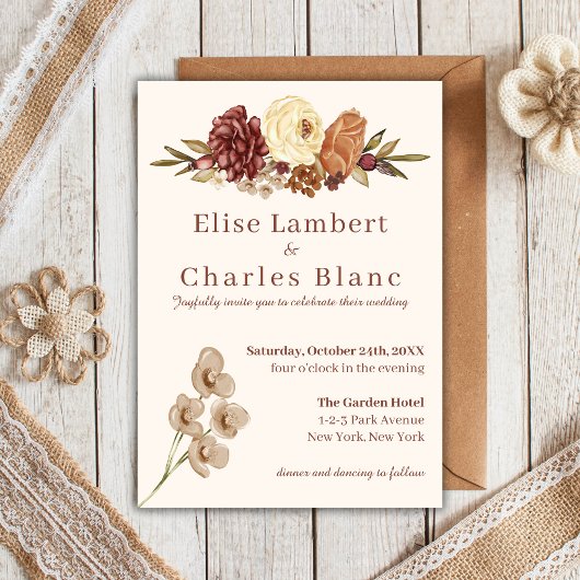 Elegante Fall Floral Simple Wedding Einladung