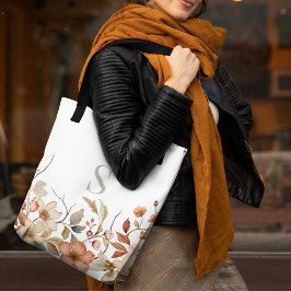 Elegante Fall Floral Wasserfarbe Monogramm weiß Tasche