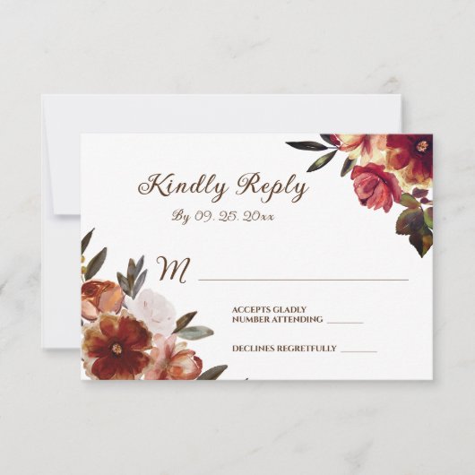 Elegante Fall Floral Watercolor Hochzeit RSVP Karte (Vorderseite)