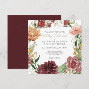 Elegante Fall Floral Wedding Burgundy Blush Rose Einladung